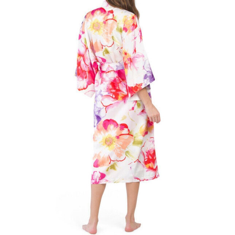 NEW Natori Women Soleli Satin Floral Watercolor Floral Belted Long Pocketed Robe - Picture 5 of 5